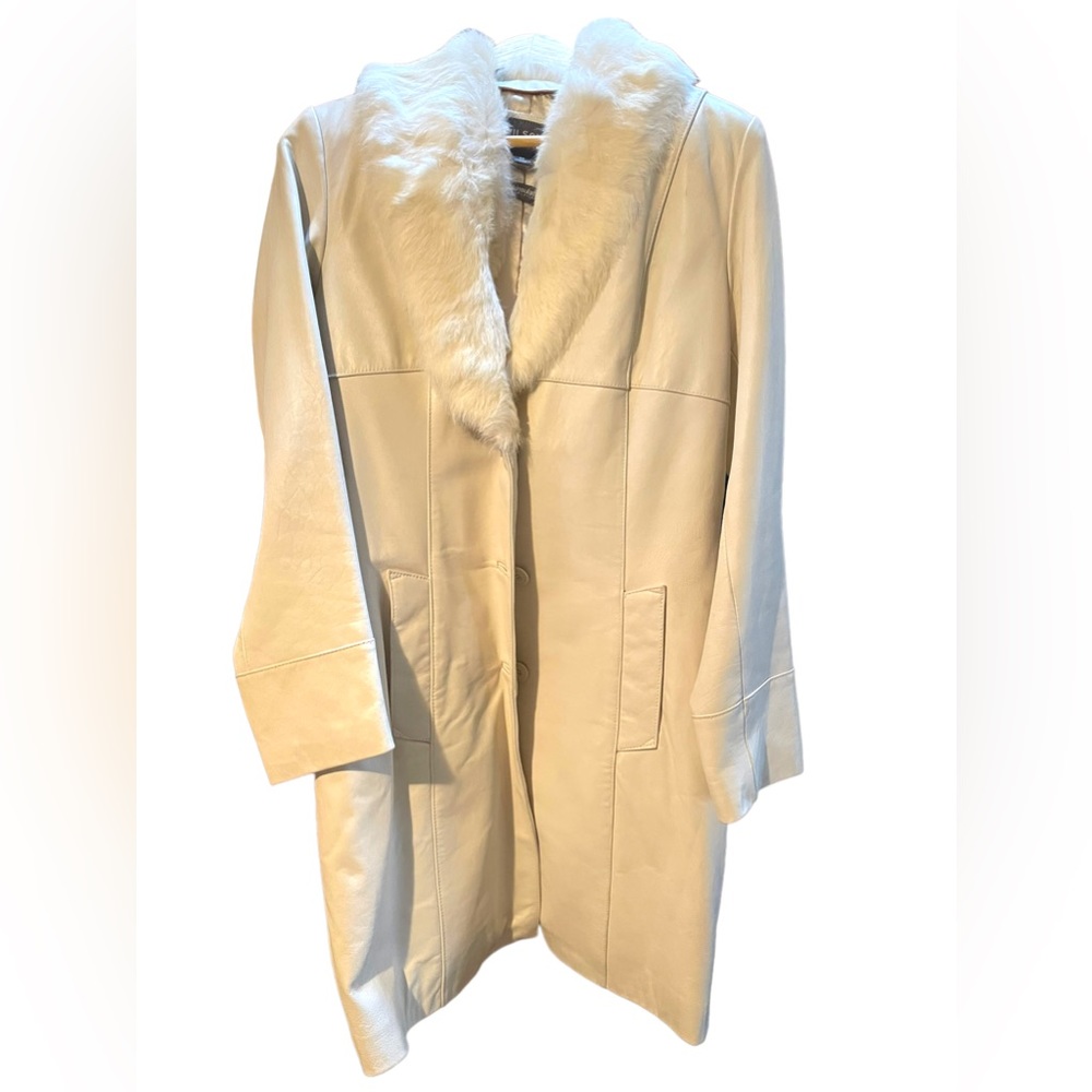 NWOT Wilsons Leather Winter white fox fur collar  3/4 Coat jacket Thinsulate